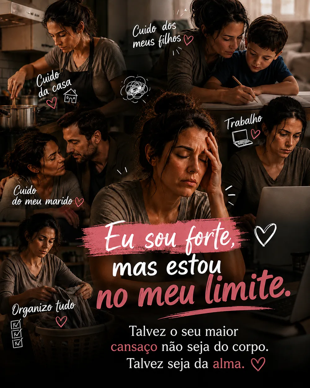 Eu sou forte, mas estou no meu limite. Talvez o seu maior cansaço não seja do corpo. Talvez seja da alma.